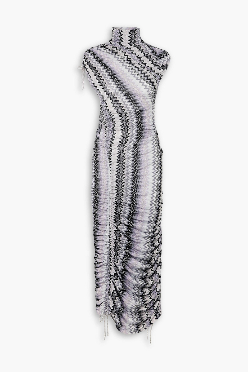 Missoni - Crystal-embellished ruched metallic crochet-knit maxi dress - Metallic - IT 42