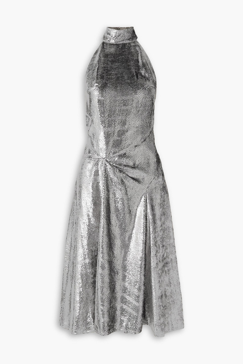 Isabel Marant - Naionea draped snake-print lamé halterneck midi dress - Metallic - FR 42