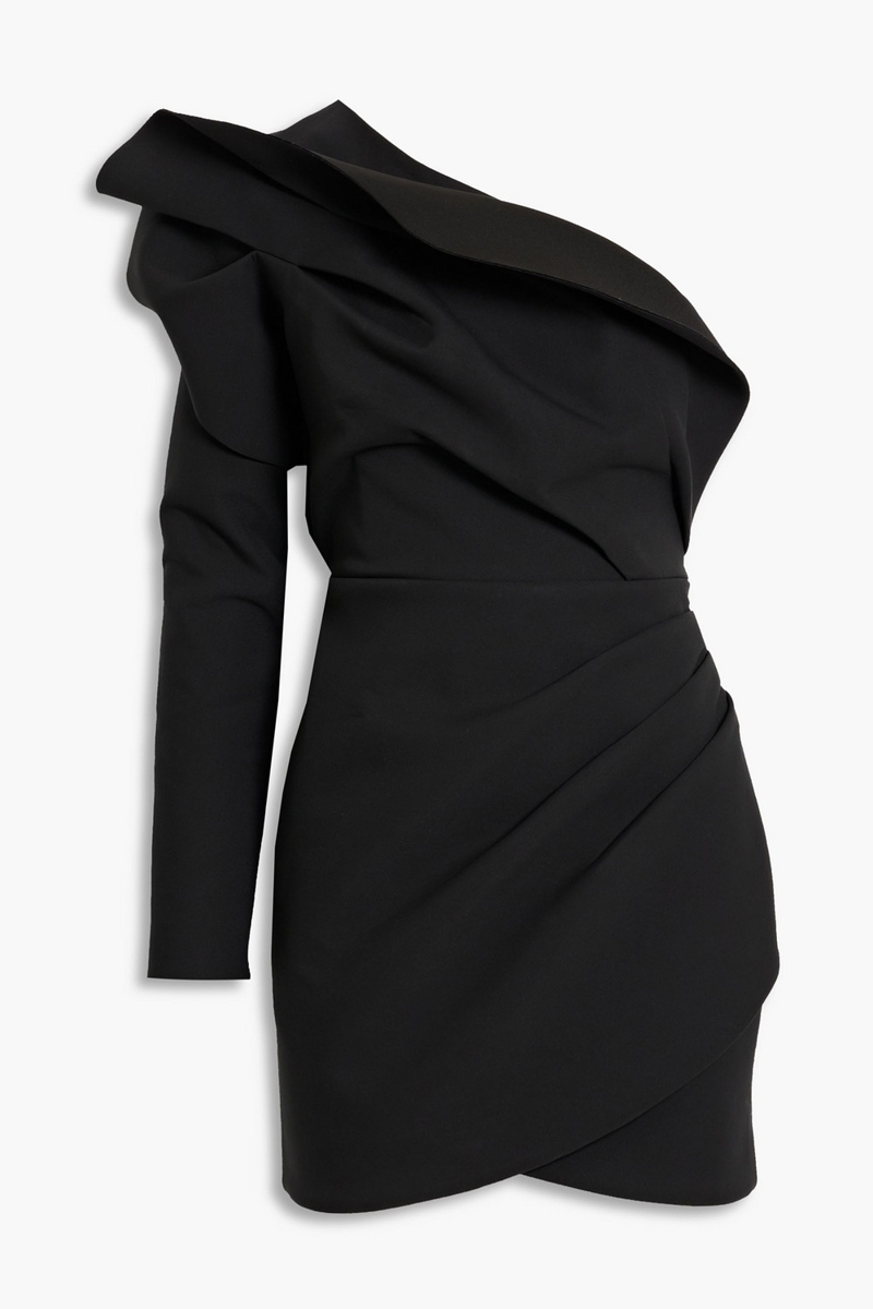 Rachel Gilbert - Aurora one-shoulder pleated scuba mini dress - Black - 0