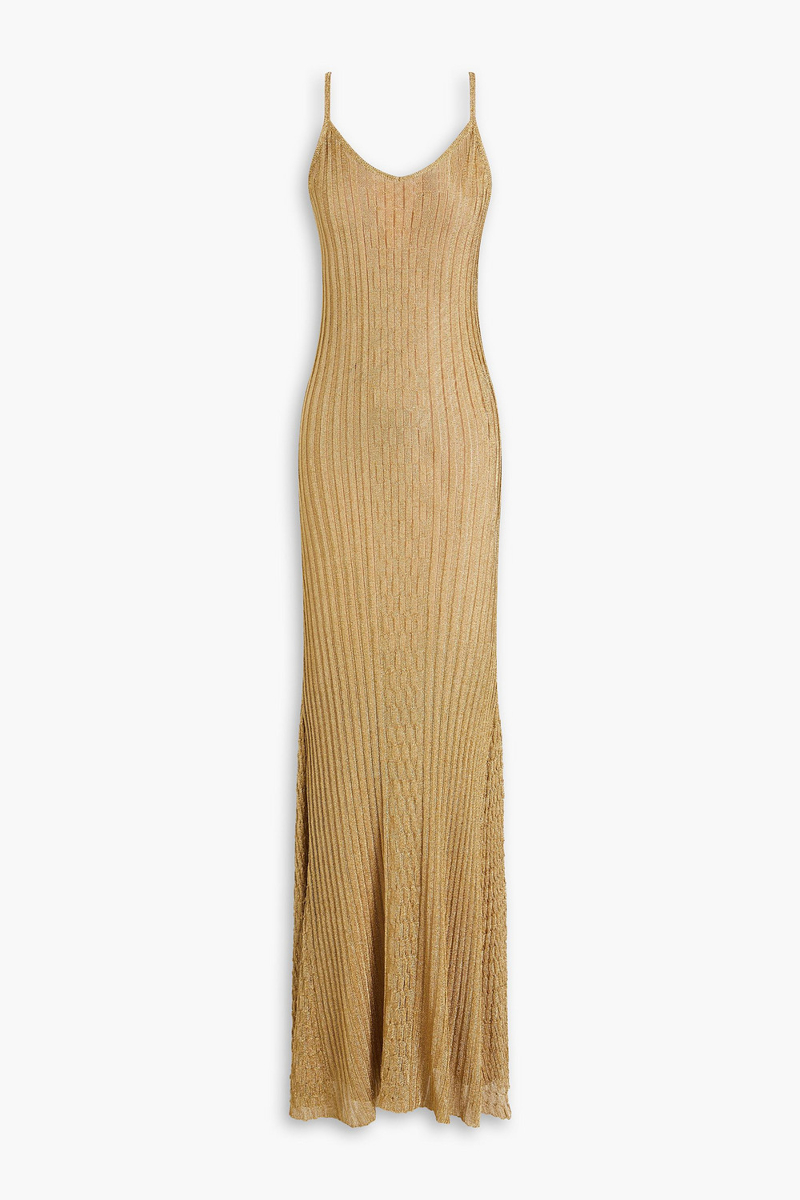Victoria Beckham - Metallic ribbed-knit maxi dress - Metallic - M