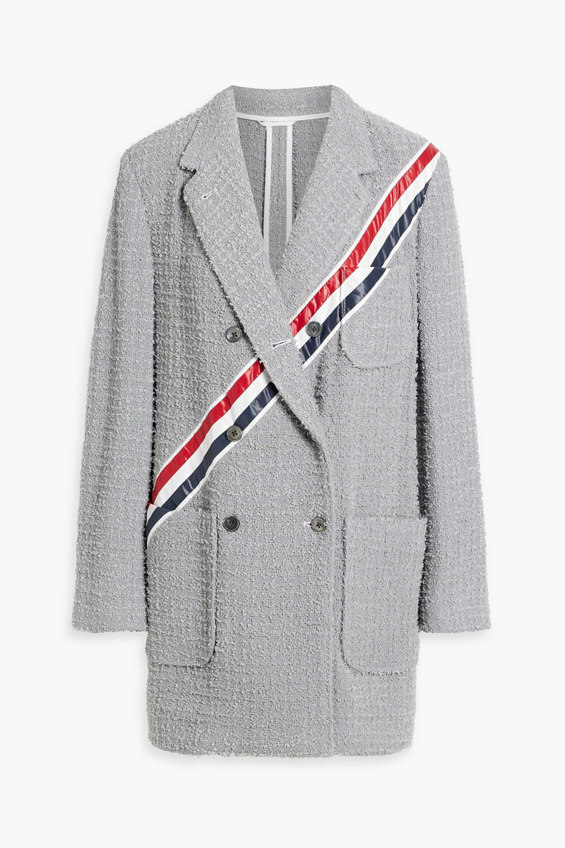 thom browne - double-breasted striped cotton-blend bouclé-tweed blazer - gray - it 40