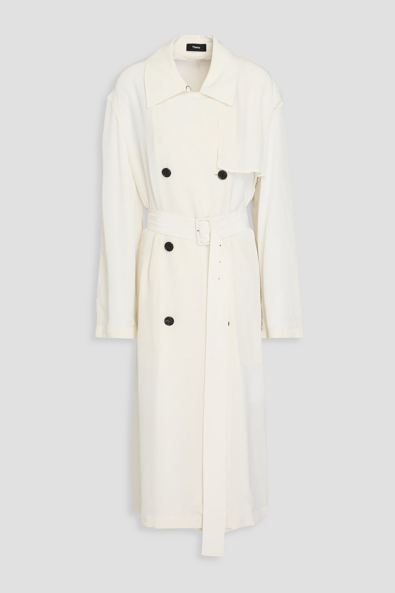 theory - belted crepe de chine trench coat - white - m