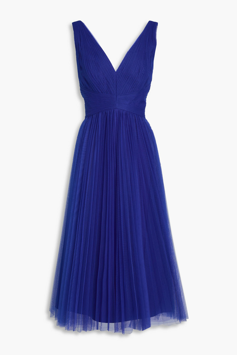 zac posen - pleated tulle midi dress - blue - us 6