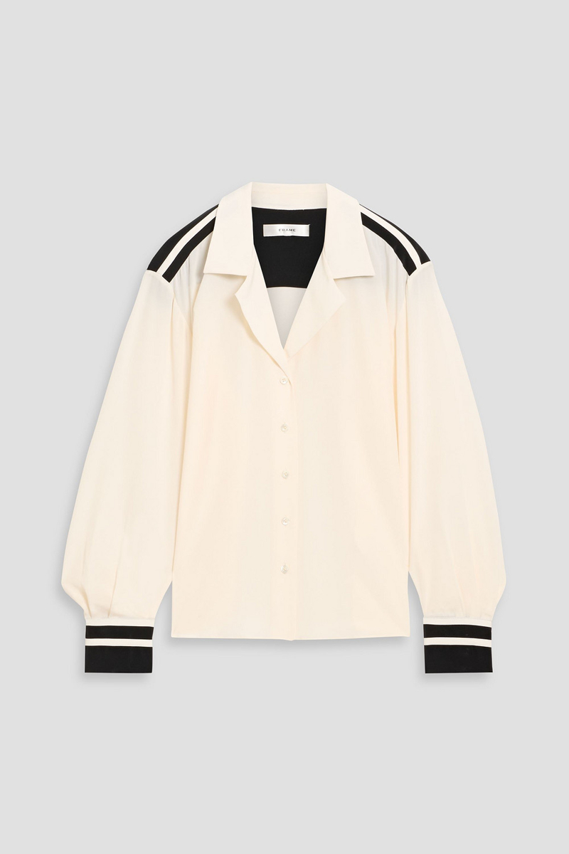 frame - striped silk crepe de chine shirt - white - xs