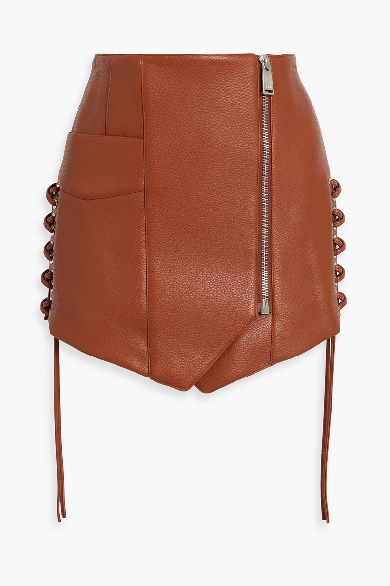 SIMKHAI - Rider lace-up leather-blend mini skirt - Brown - US 4