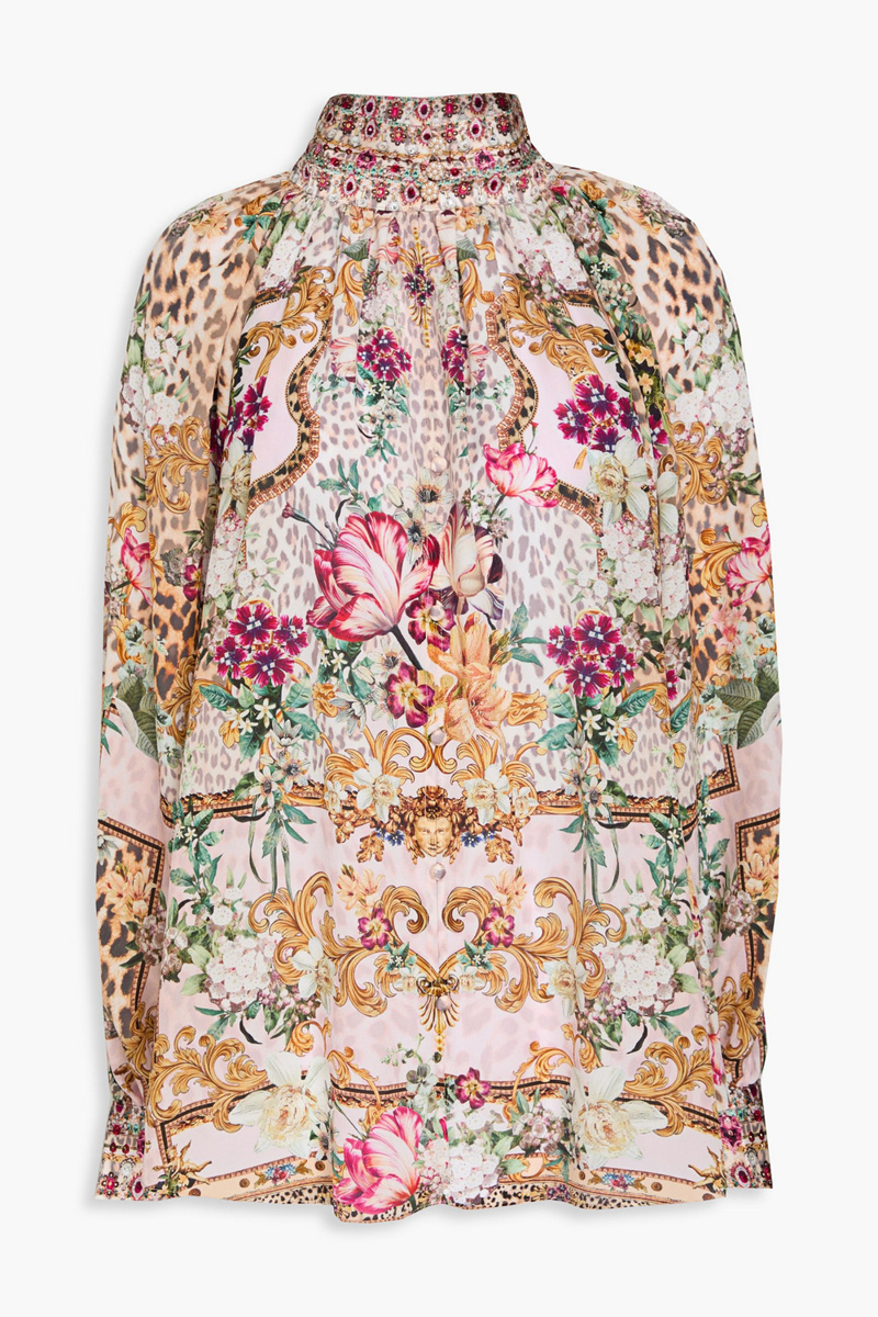 camilla - embellished printed silk crepe de chine blouse - multicolor - xxs