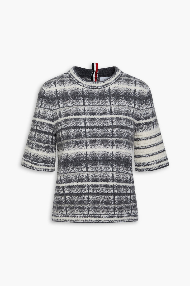 thom browne - jacquard-knit wool-blend sweater - gray - it 38