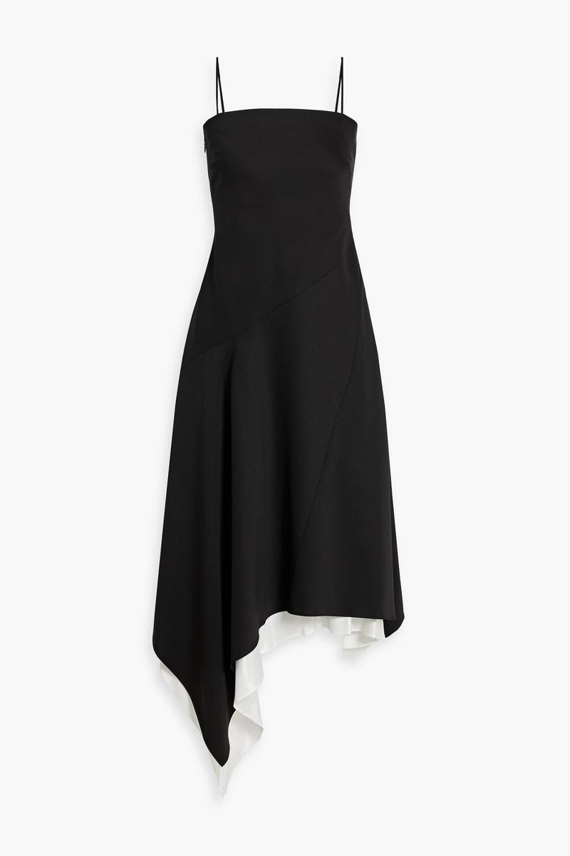 helmut lang - asymmetric layered wool midi dress - black - us 2