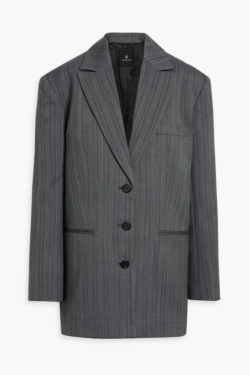 anine bing - declan striped wool-blend jacquard blazer - black - m