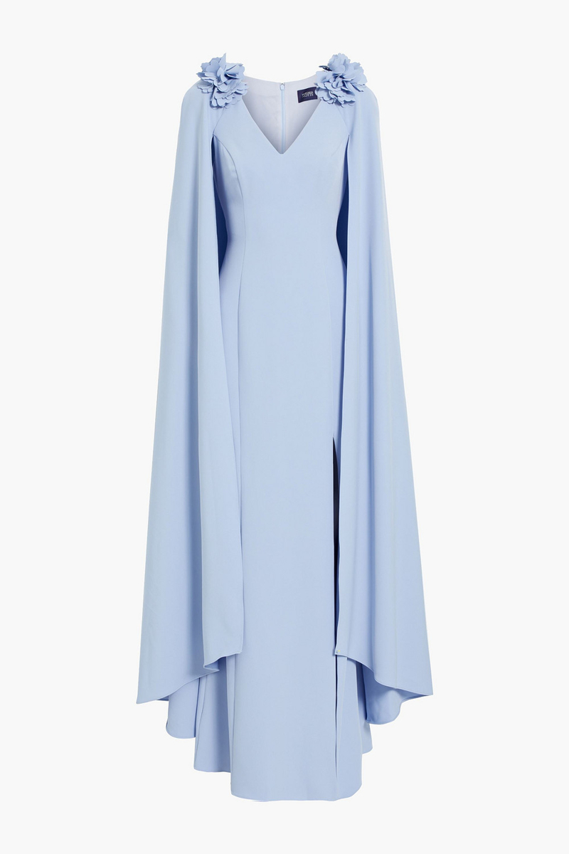 Marchesa Notte - Cape-effect floral-appliquéd cady gown - Blue - US 2