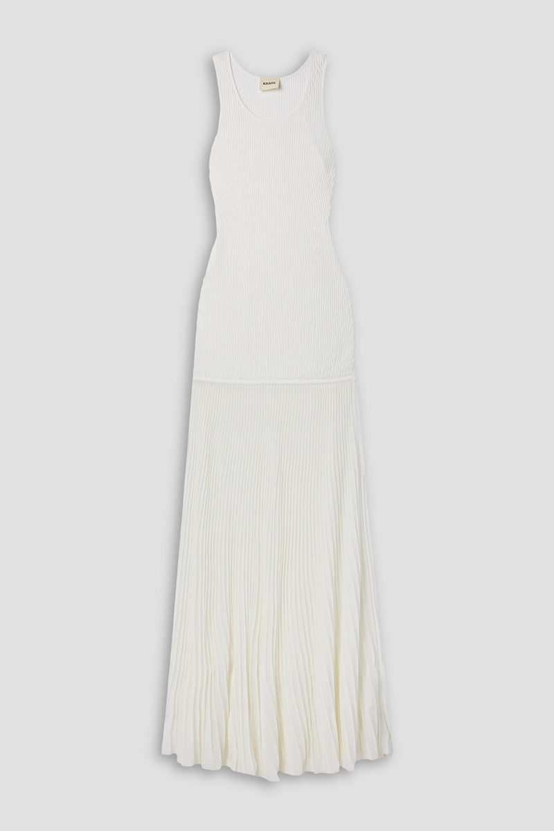 khaite - nivea paneled ribbed-knit maxi dress - white - m