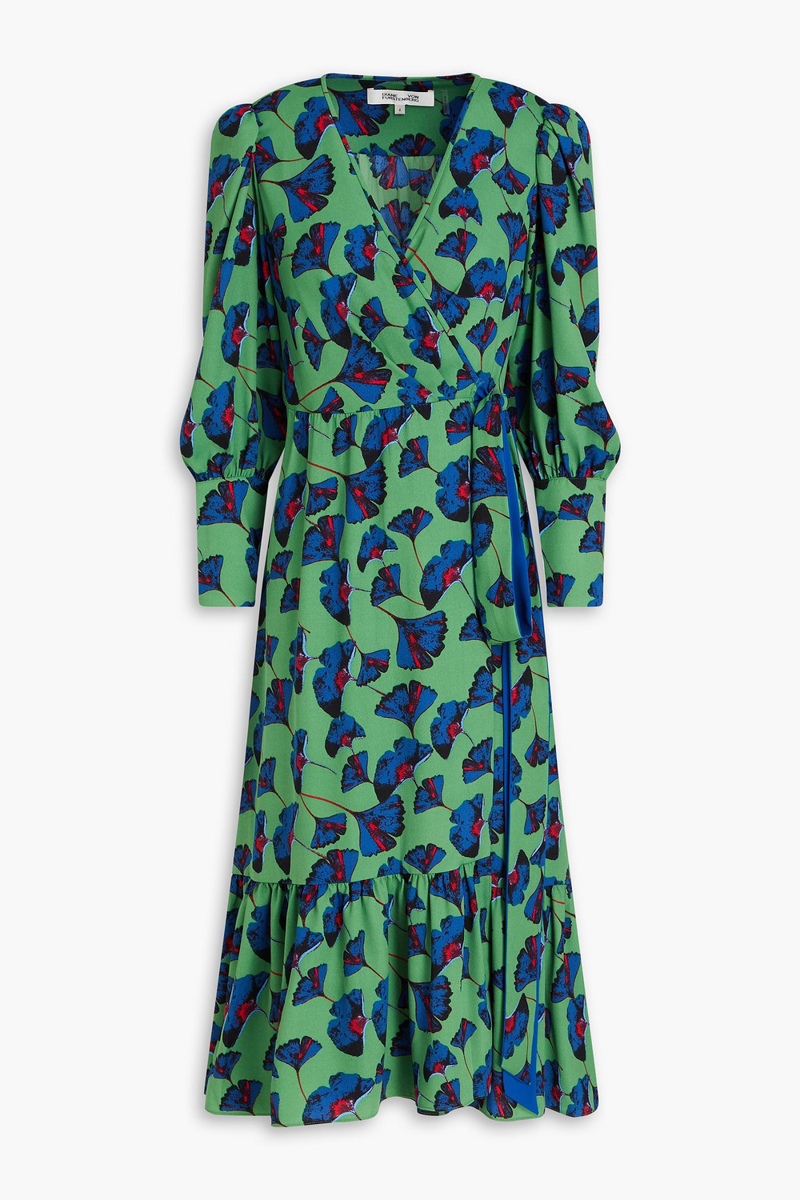 diane von furstenberg - blade gathered floral-print crepe midi wrap dress - green - us 00