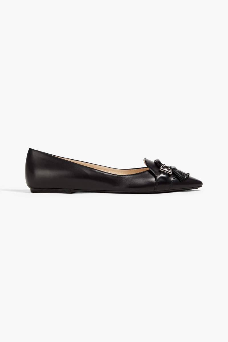 Tod's - T-Ring fringed leather point-toe flats - Black - EU 37