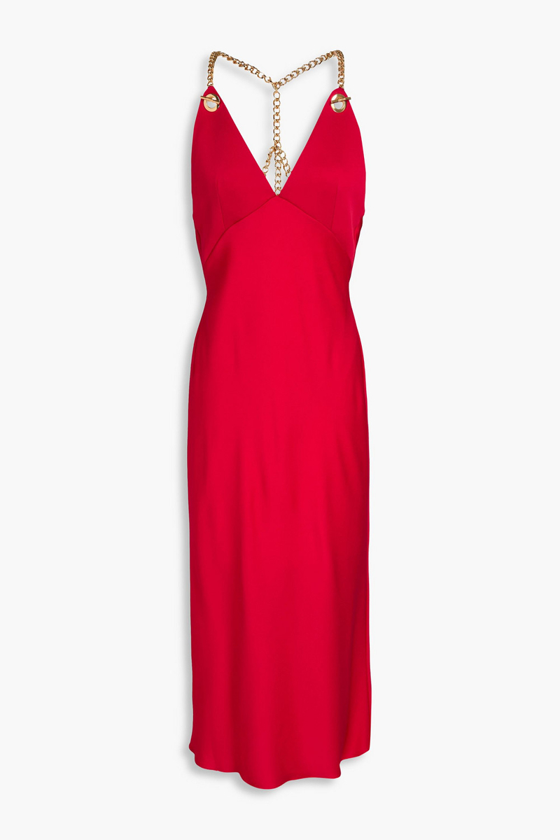 moschino - chain-embellished satin-crepe midi dress - red - it 36
