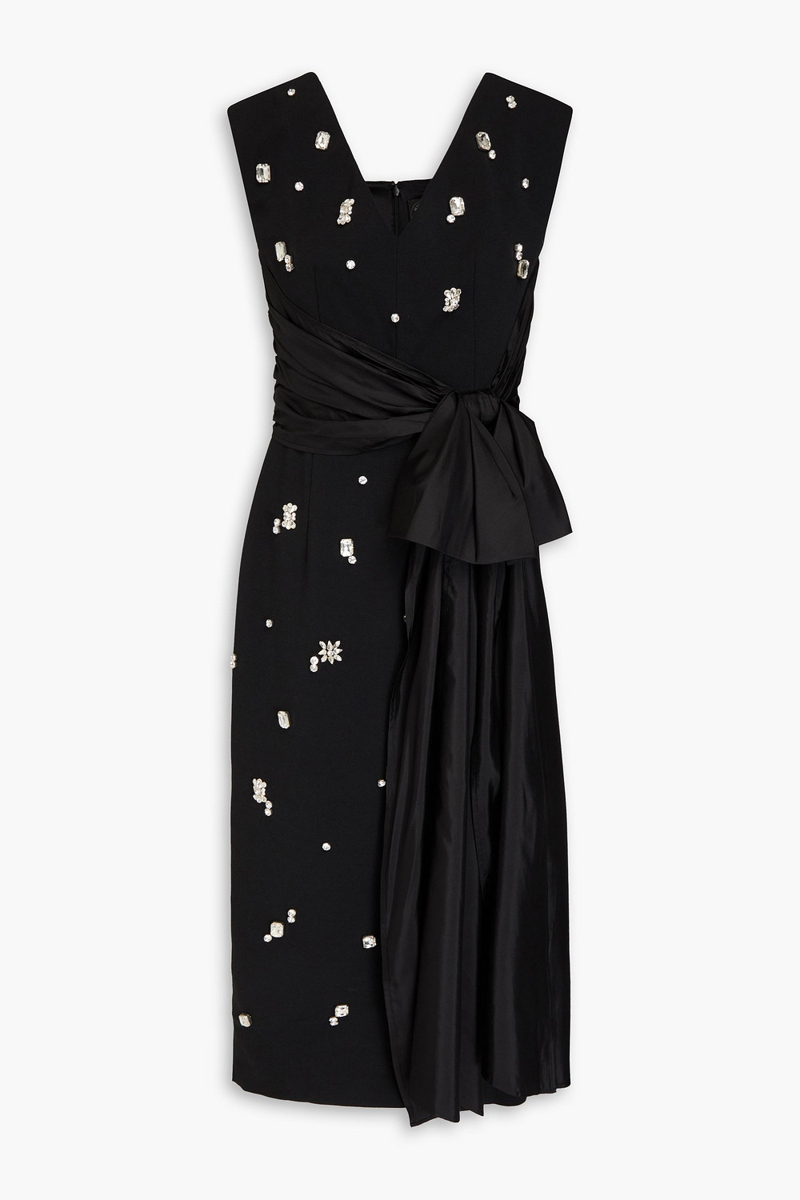 huishan zhang - kinsley crystal-embellished crepe midi dress - black - uk 8