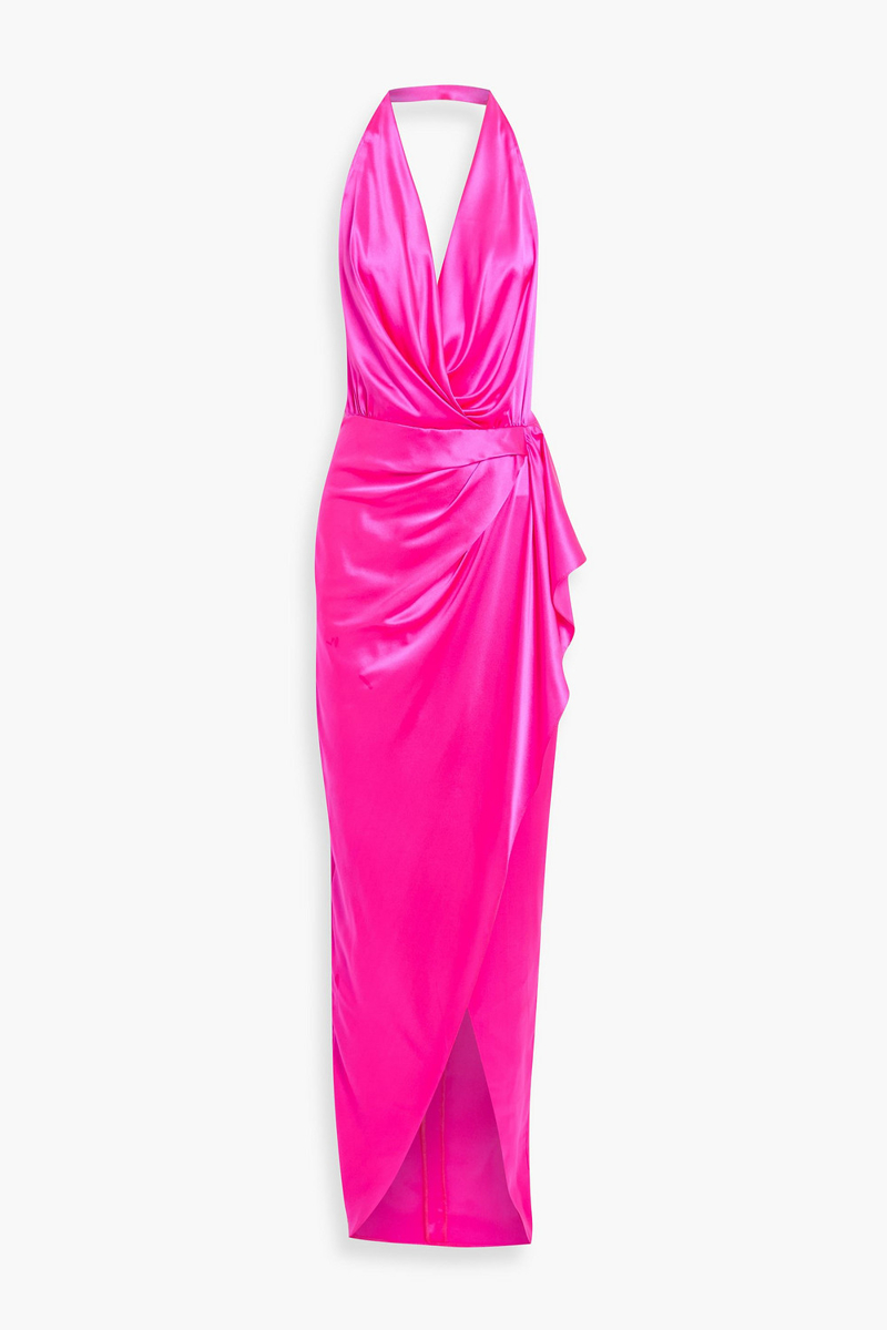 michelle mason - draped silk-satin halterneck gown - pink - us 0