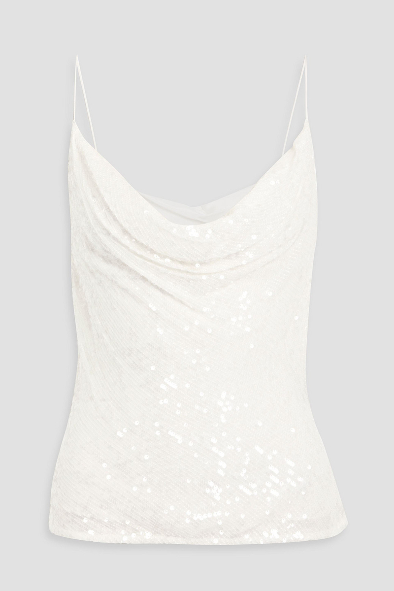 lapointe - draped sequined chiffon top - white - us 8