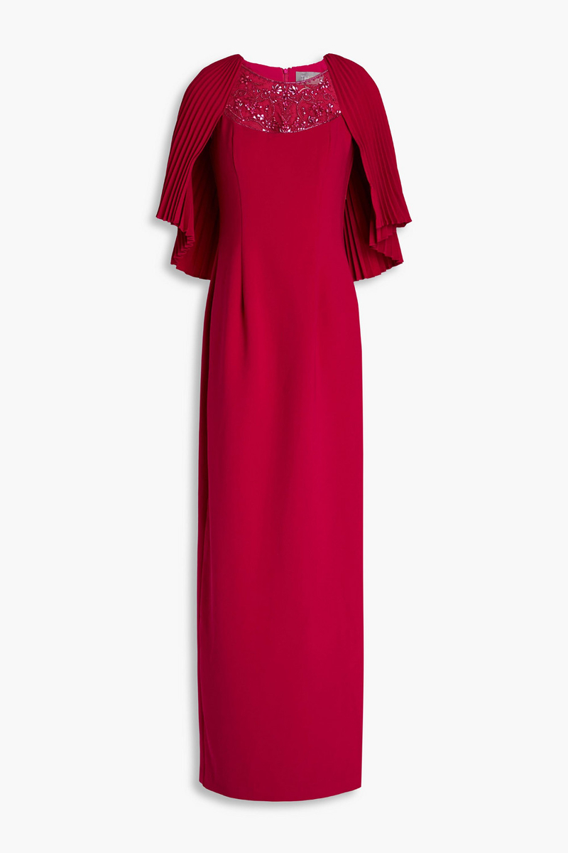 Theia - Cape-effect embellished crepe gown - Red - US 2