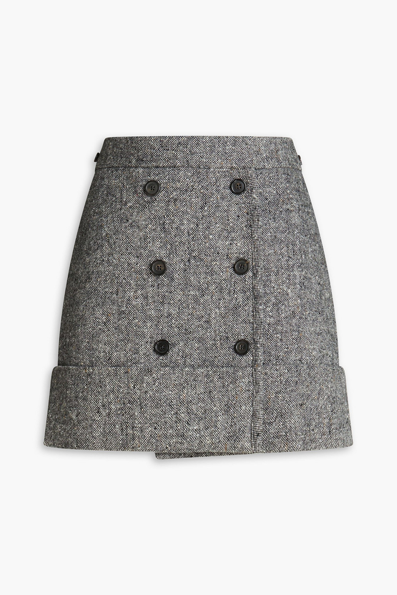 Thom Browne - Merino wool and mohair-blend tweed mini wrap skirt - Gray - IT 48