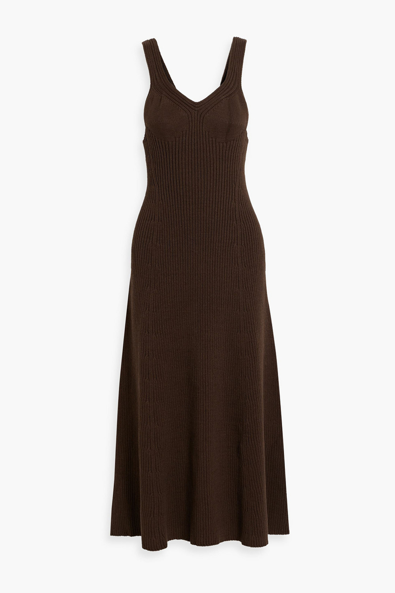 Jil Sander - Ribbed cotton-blend midi dress - Brown - FR 36