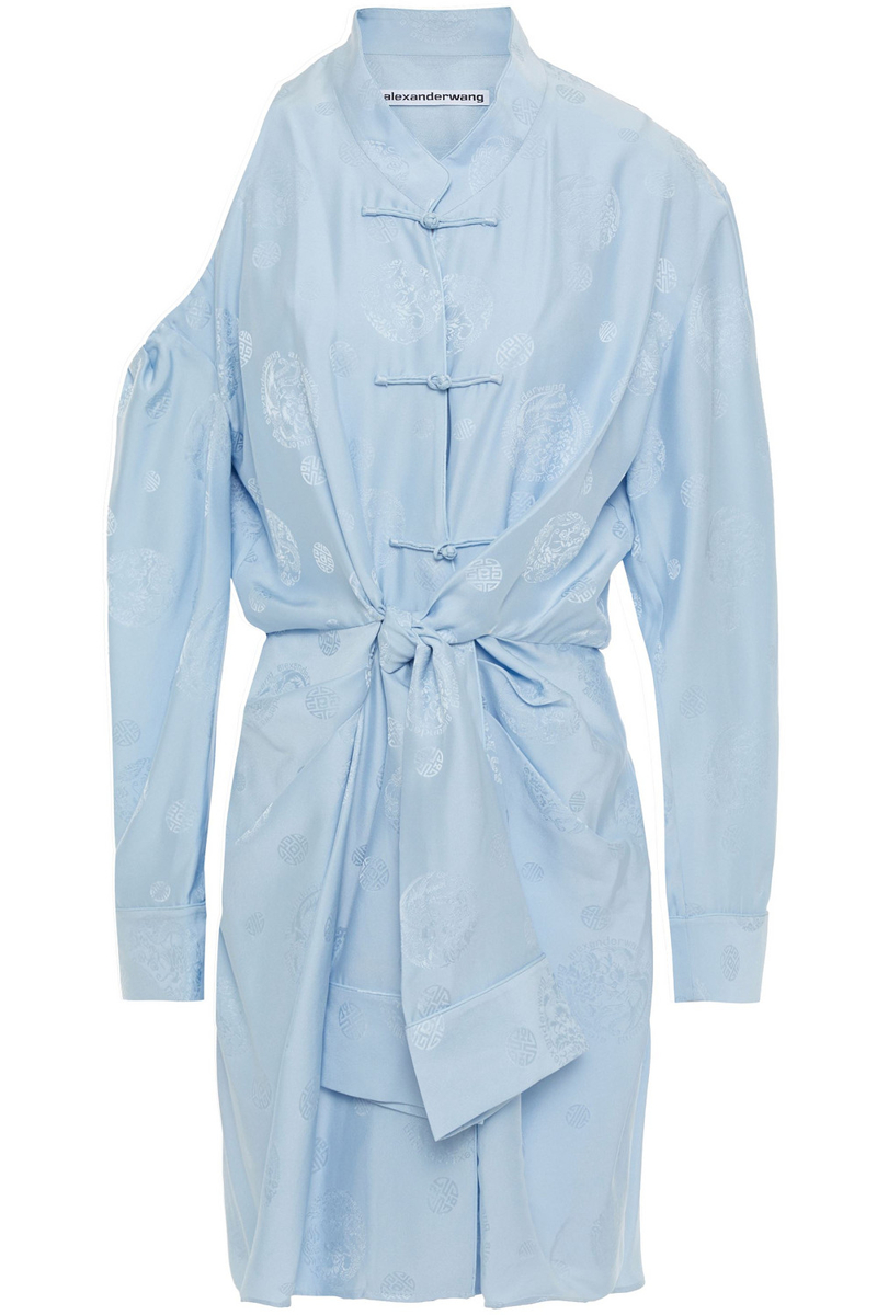 Alexander Wang - Cold-shoulder knotted silk-jacquard mini dress - Blue - US 0