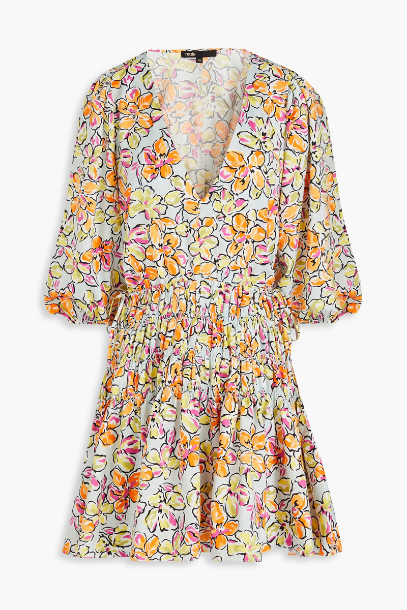 Maje - Cutout floral-print satin-crepe mini dress - Orange - FR 36