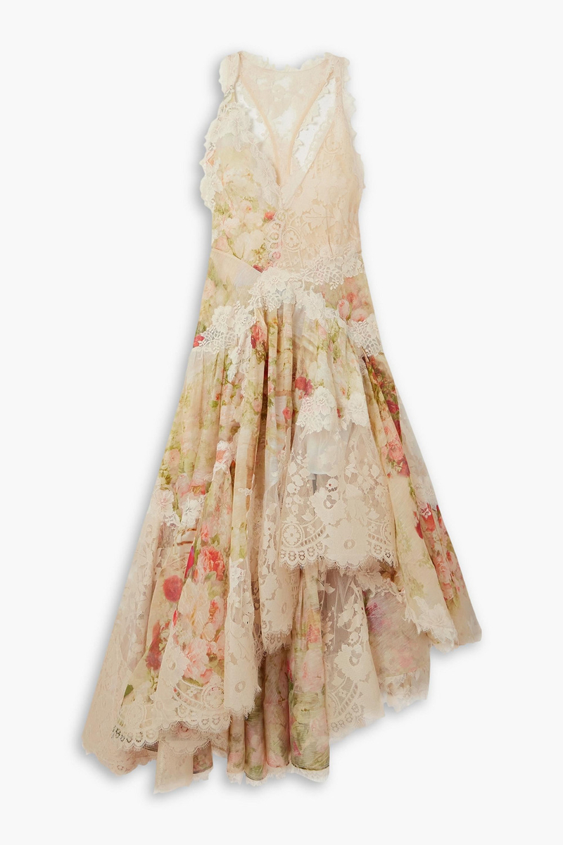 zimmermann - asymmetric lace-trimmed floral-print linen and silk-blend maxi dress - orange - 3