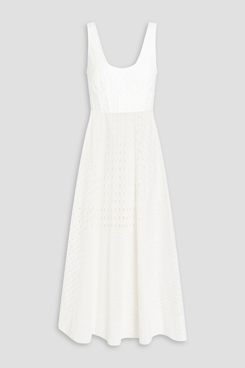zimmermann - broderie anglaise cotton midi dress - white - 00