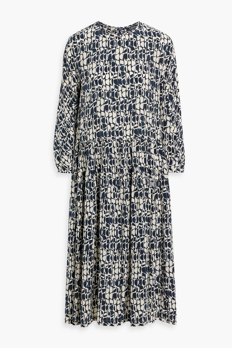 max mara - tiered printed silk crepe de chine midi dress - blue - it 38
