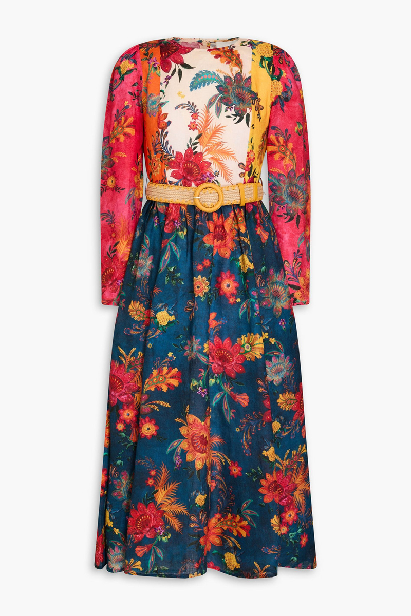 zimmermann - floral-print linen midi dress - blue - 00