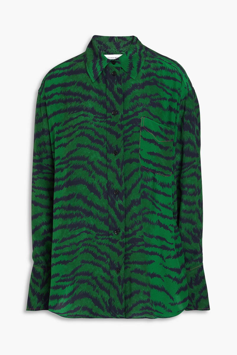 victoria beckham - tiger-print silk crepe de chine shirt - animal print - uk 8