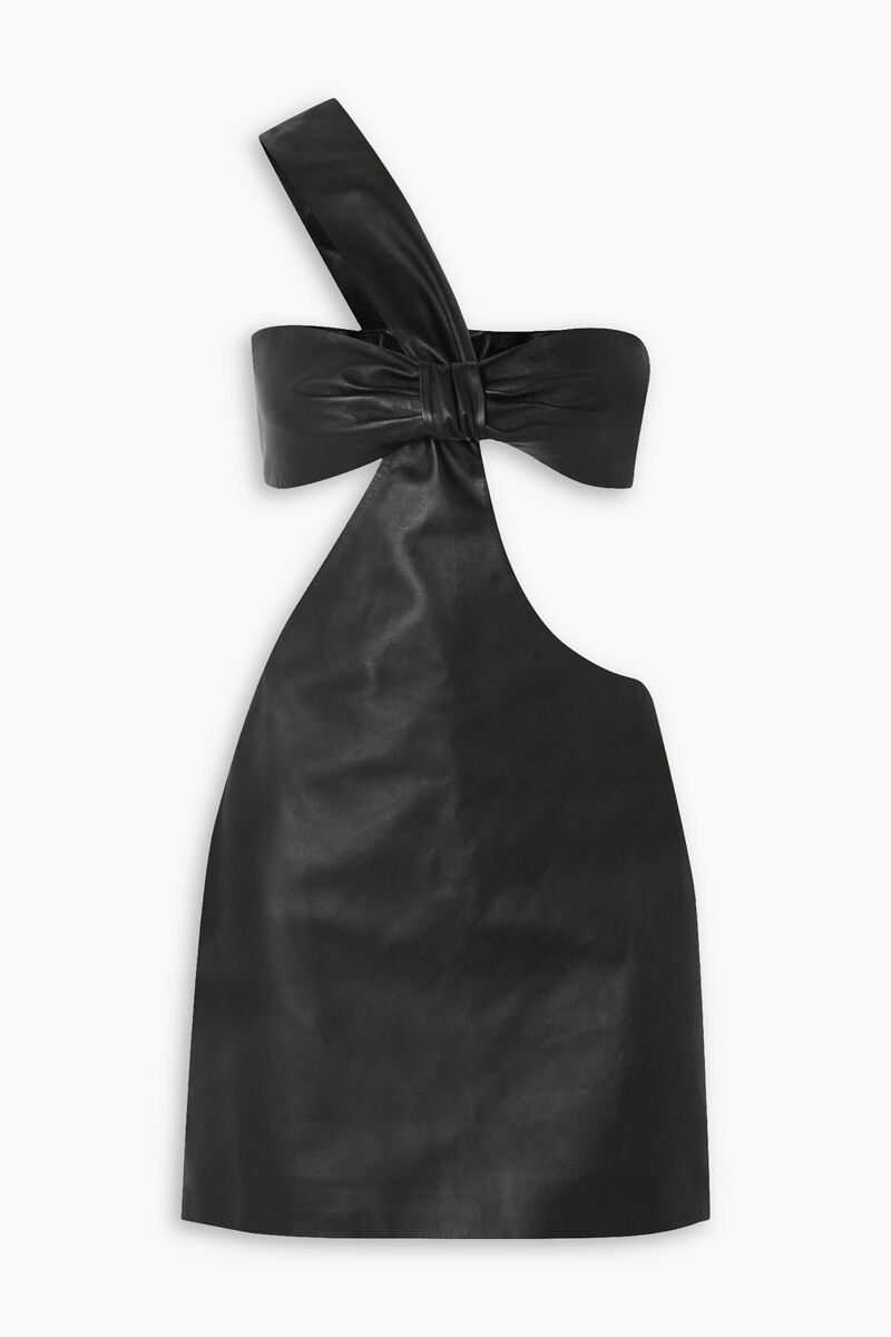 Zeynep Arcay - One-shoulder knotted cutout leather mini dress - Black - US 4