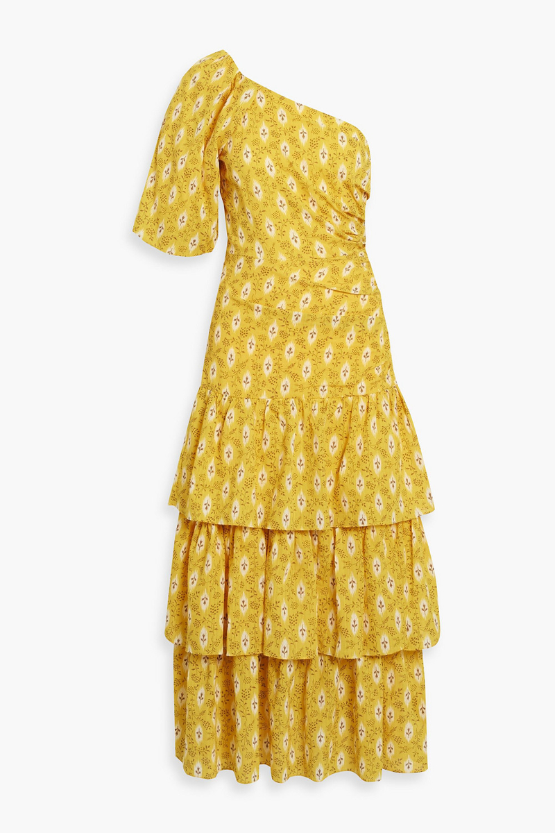 Veronica Beard - Virginia one-sleeve floral-print cotton and silk-blend jacquard midi dress - Yellow - US 00