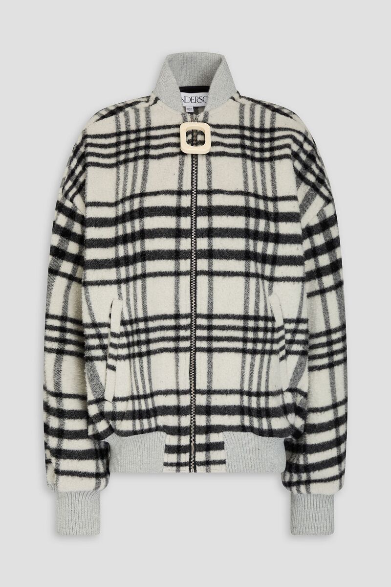 JW Anderson - Checked brushed wool-blend felt bomber jacket - White - S