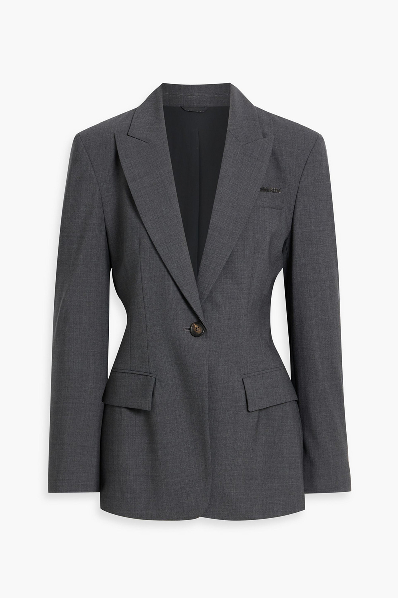 brunello cucinelli - bead-embellished wool-blend blazer - gray - it 42