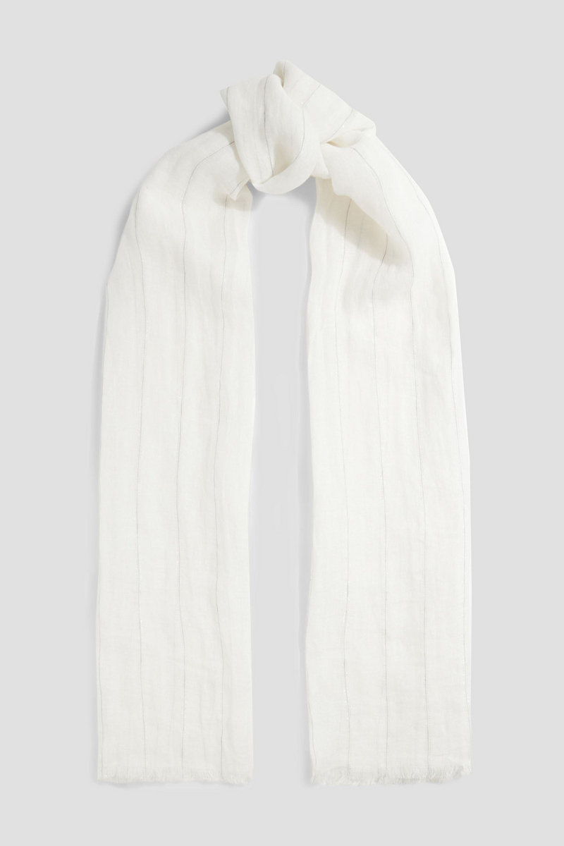 brunello cucinelli - striped linen-blend scarf - white - onesize