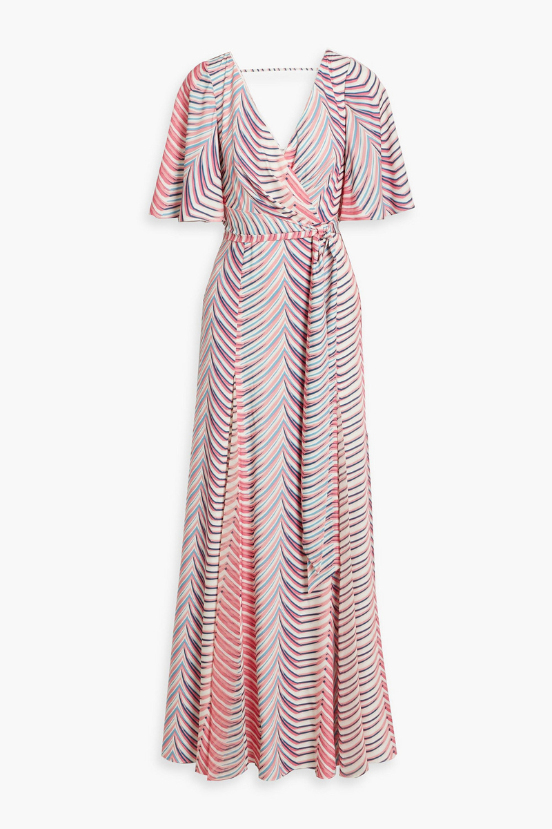 badgley mischka - printed crepe de chine maxi dress - orange - us 4