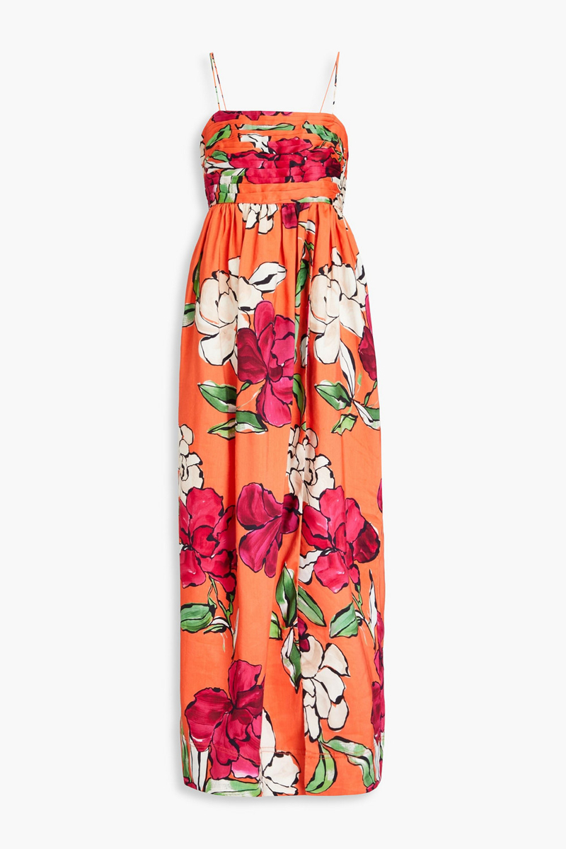 Aje. - Monument floral-print linen-blend maxi dress - Orange - UK 6
