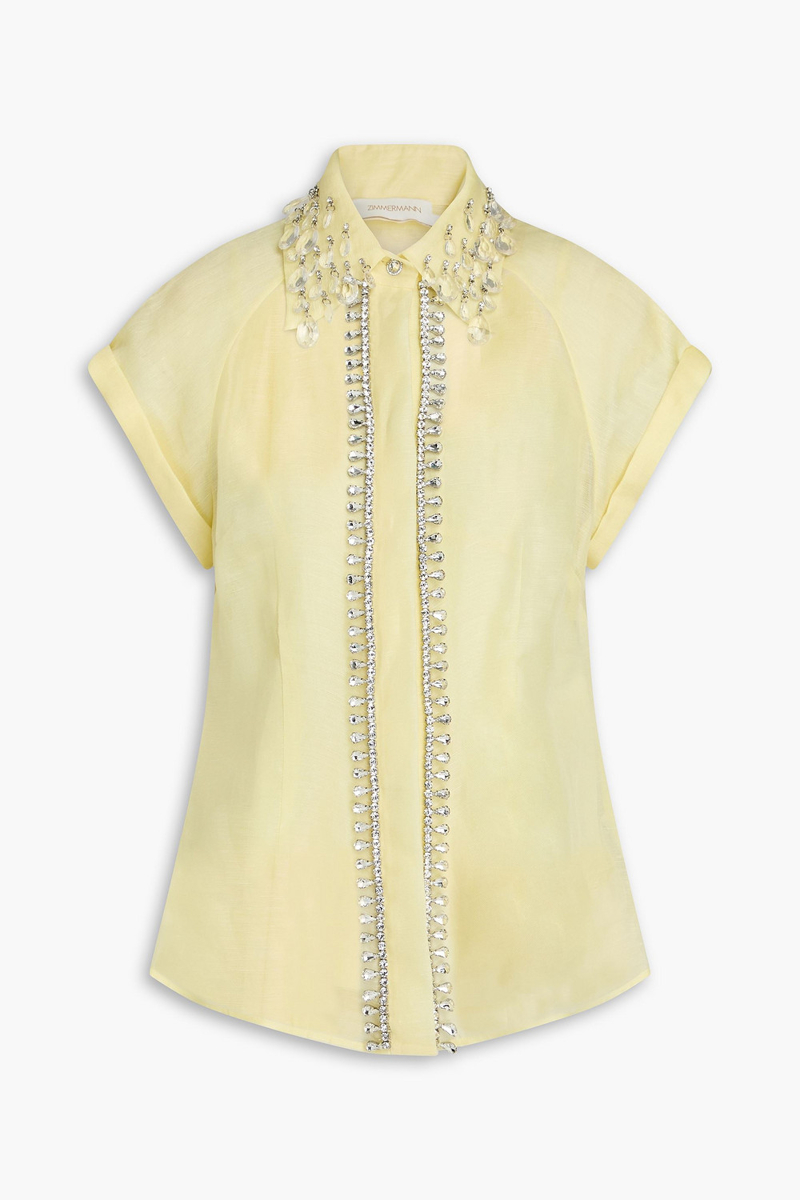 zimmermann - embellished linen and silk-blend organza shirt - yellow - 00