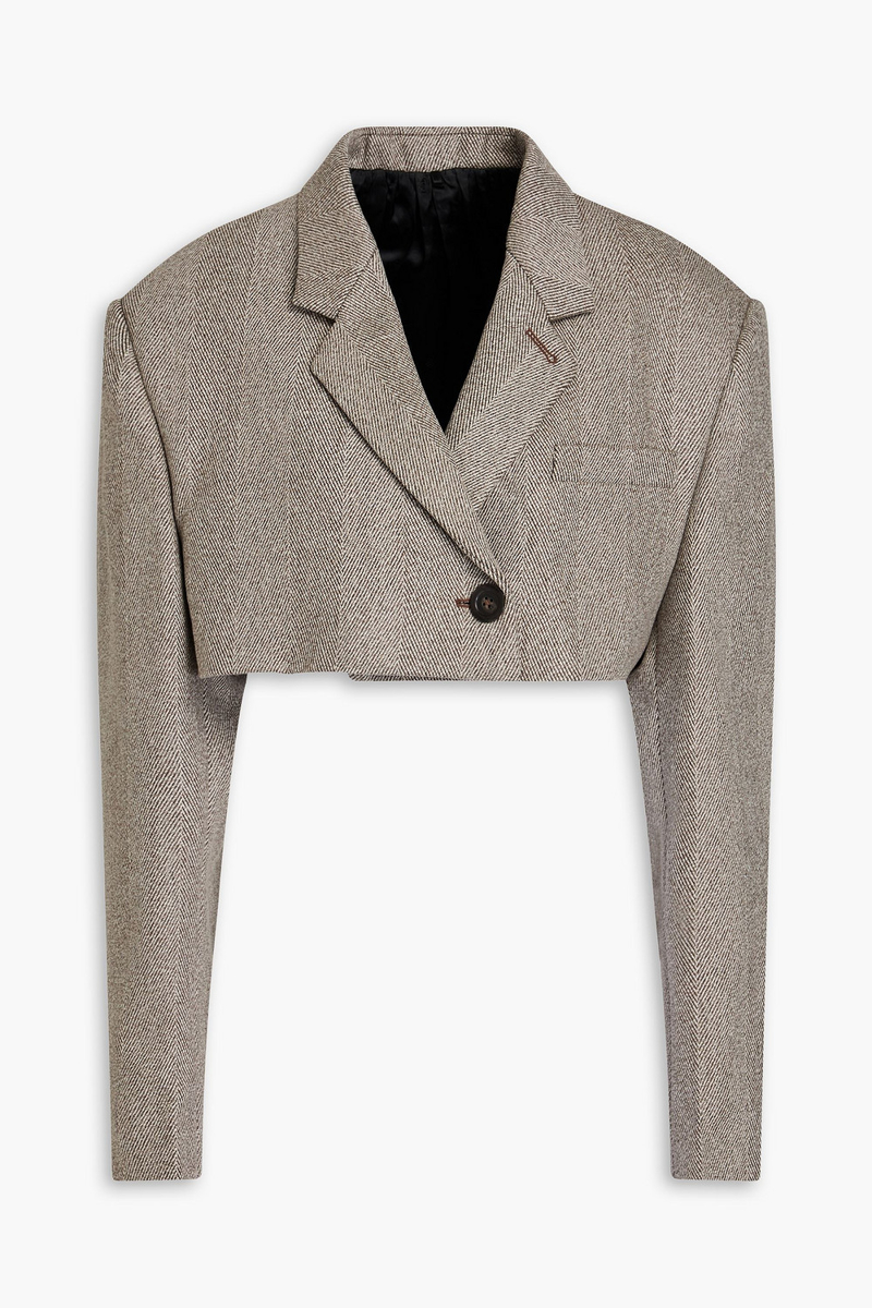 peter do - cropped herringbone merino wool blazer - brown - fr 38