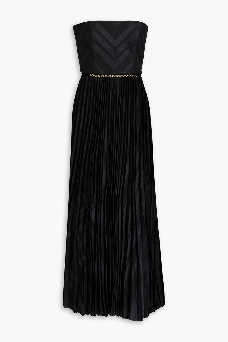 zimmermann - strapless pleated jacquard midi dress - black - 00
