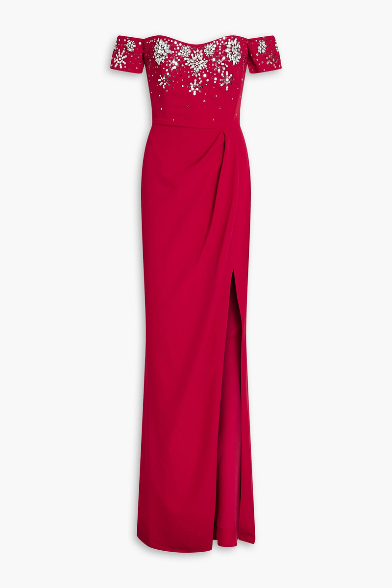 Marchesa Notte - Off-the-shoulder embellished crepe gown - Red - US 10