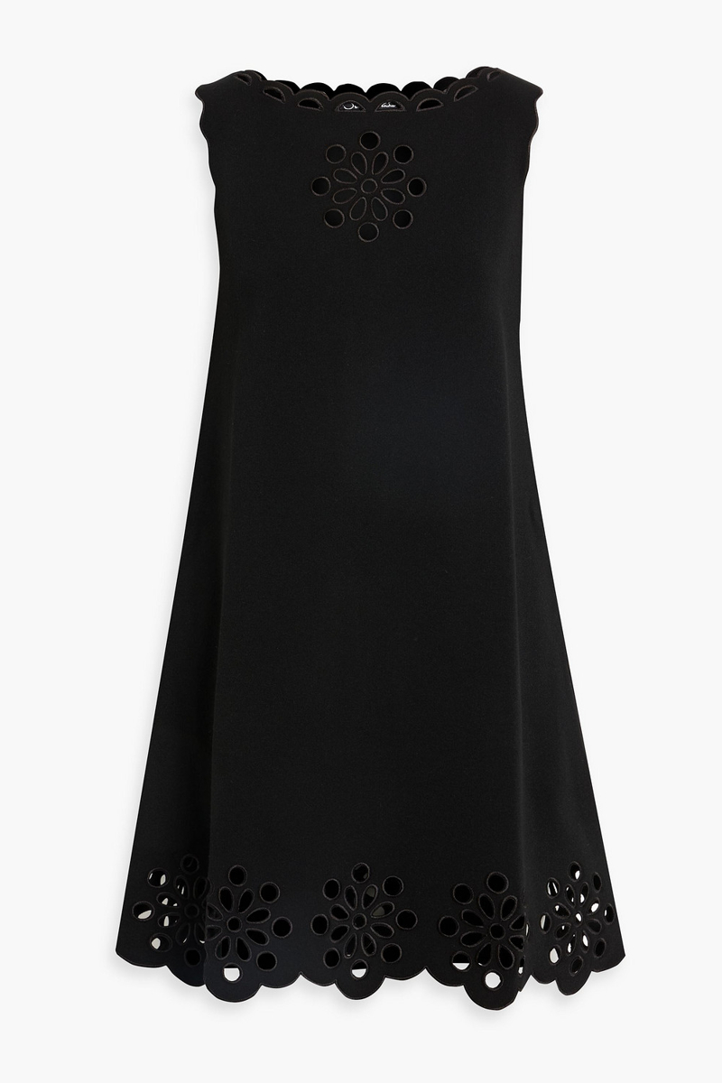 Oscar de la Renta - Broderie anglaise knitted mini dress - Black - XS