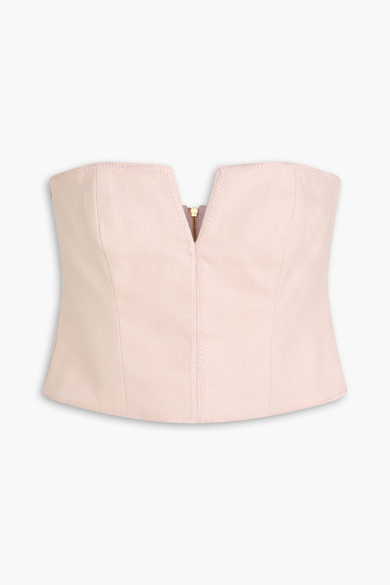 zimmermann - cropped strapless linen bustier top - pink - 00