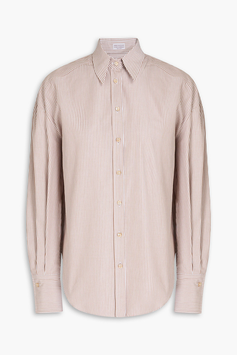 brunello cucinelli - metallic striped cotton-blend oxford shirt - neutral - xxs