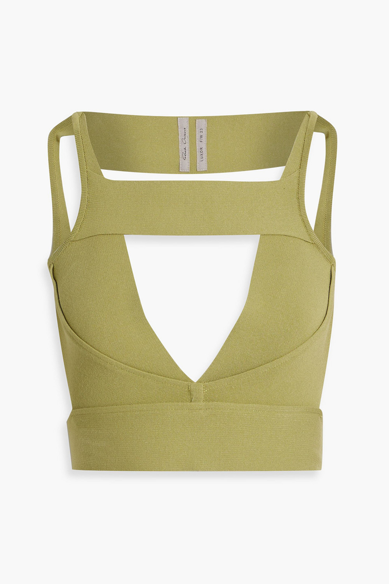 rick owens - sling cutout stretch-knit bra top - green - m