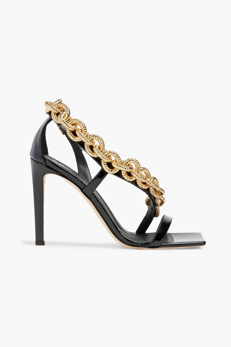 Giuseppe Zanotti - Chain-trimmed patent-leather sandals - Black - EU 35