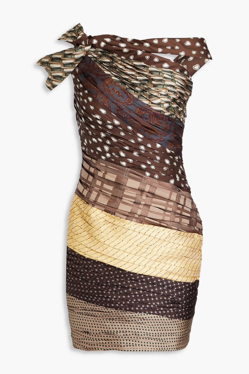 moschino - one-shoulder patchwork satin-jacquard mini dress - multicolor - it 38