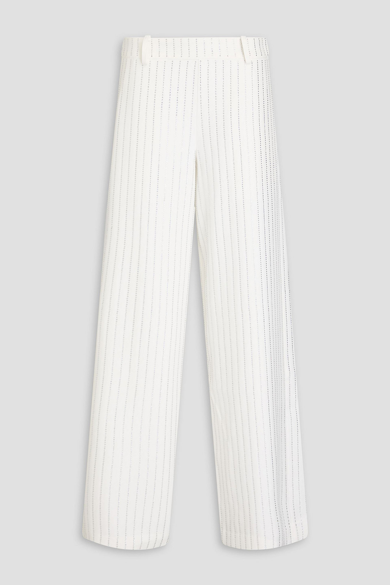 retrofête - baylor crystal-embellished crepe wide-leg pants - white - s