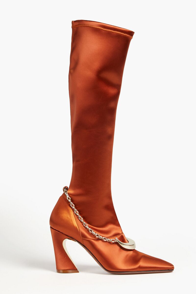 Zimmermann - Chain-trimmed satin knee boots - Metallic - EU 38
